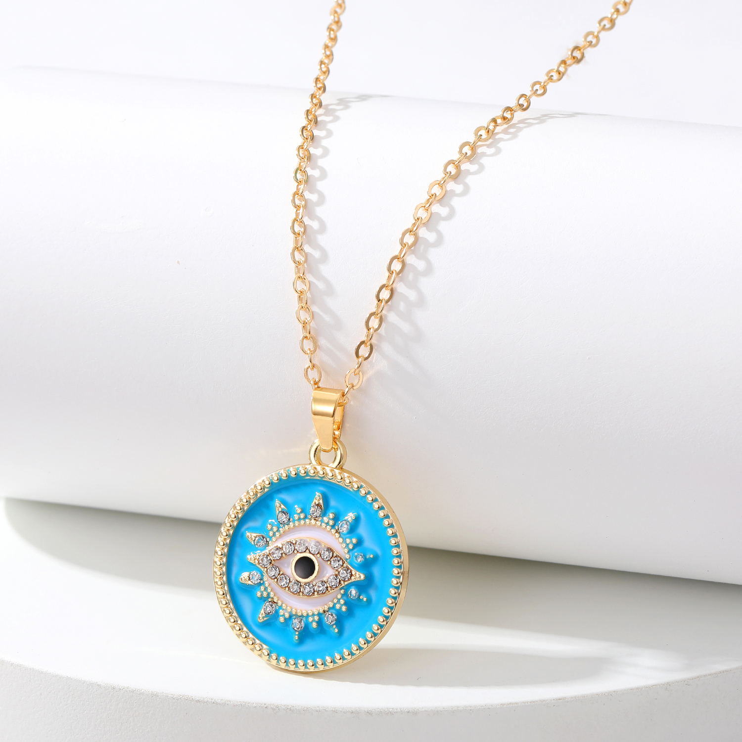 Vintage Style Round Devil's Eye Alloy Enamel Rhinestones Women's Pendant Necklace 1 Piece display picture 2