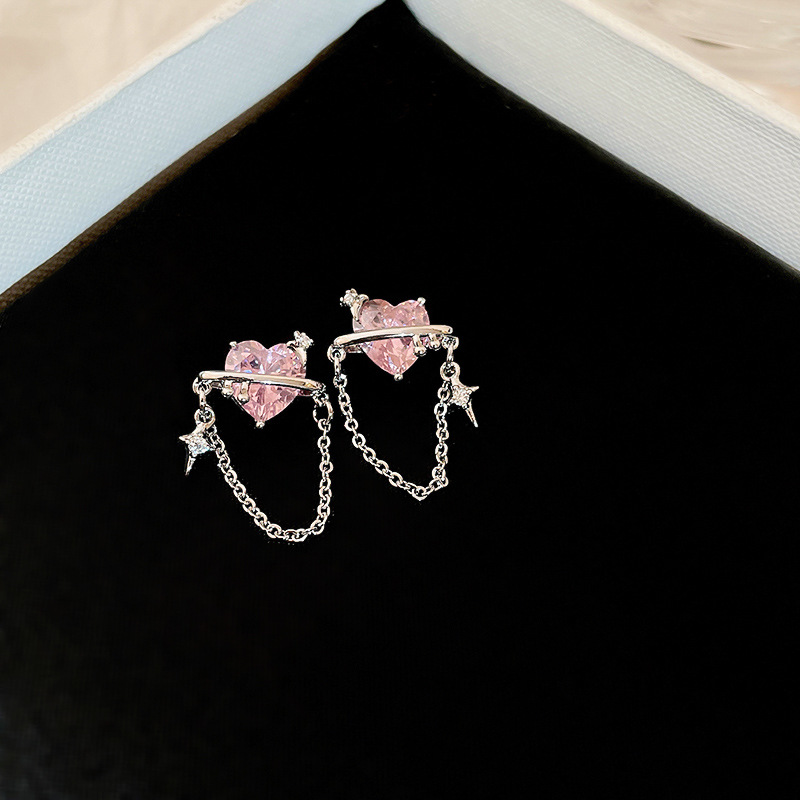 Sweet Heart Shape Copper Inlay Zircon Earrings 1 Pair display picture 2