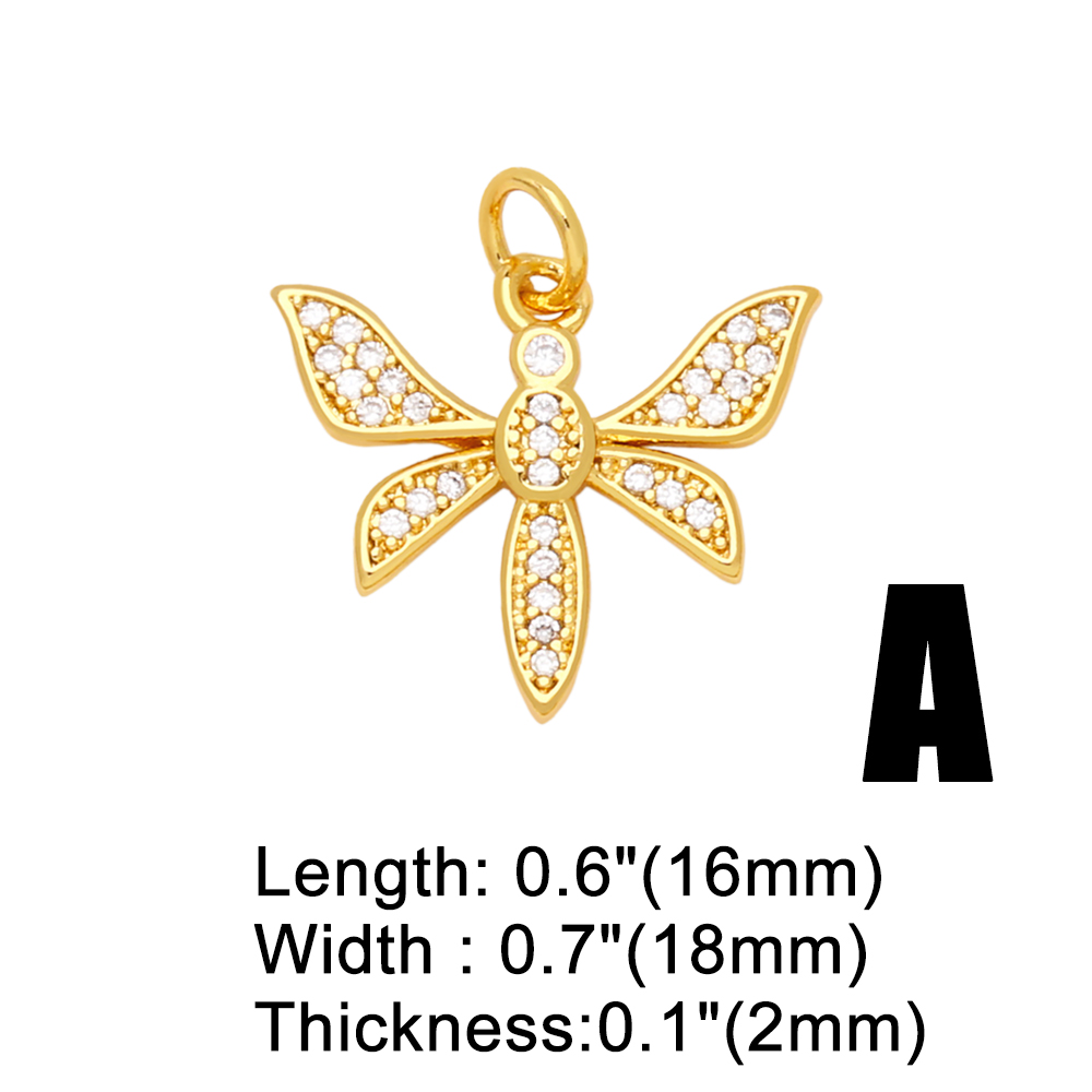 Ins Style Hippocampus Dragonfly Butterfly Copper Plating Inlay Zircon 18k Gold Plated Pendants Jewelry Accessories display picture 4