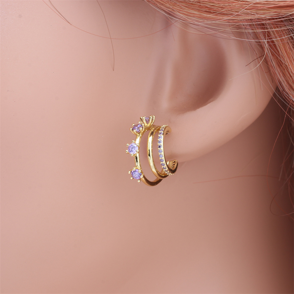 1 Pair Simple Style C Shape Gold Plated Copper Zircon Gold Plated Ear Studs display picture 8