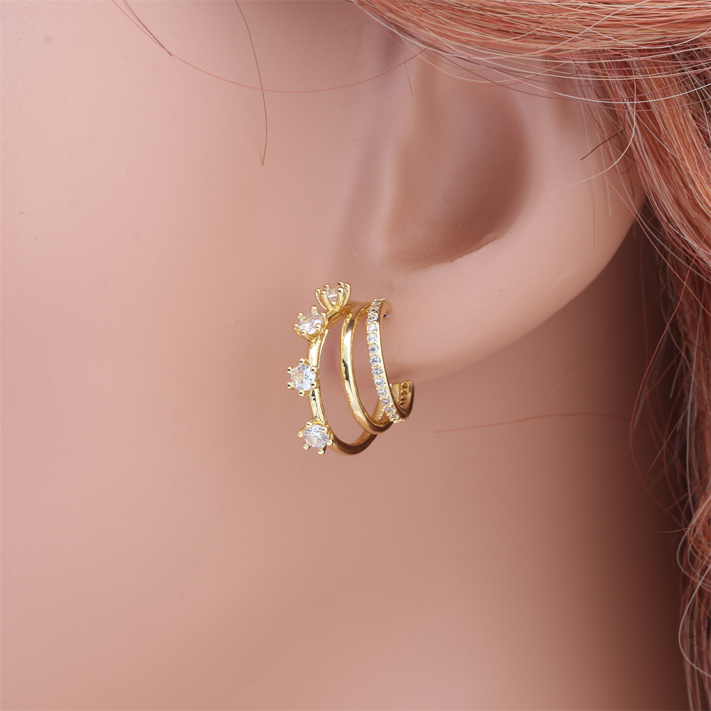 1 Pair Simple Style C Shape Gold Plated Copper Zircon Gold Plated Ear Studs display picture 11