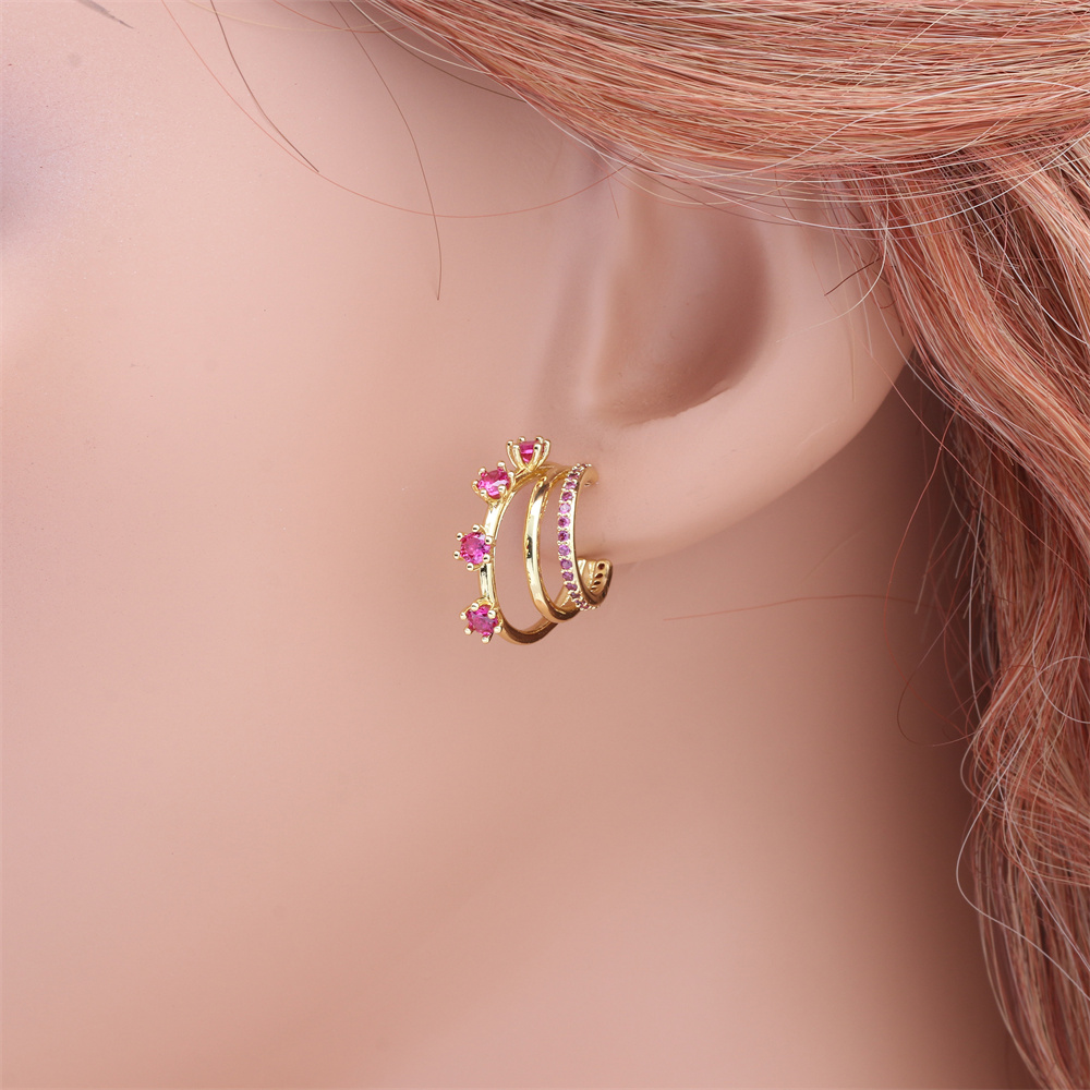 1 Pair Simple Style C Shape Gold Plated Copper Zircon Gold Plated Ear Studs display picture 13