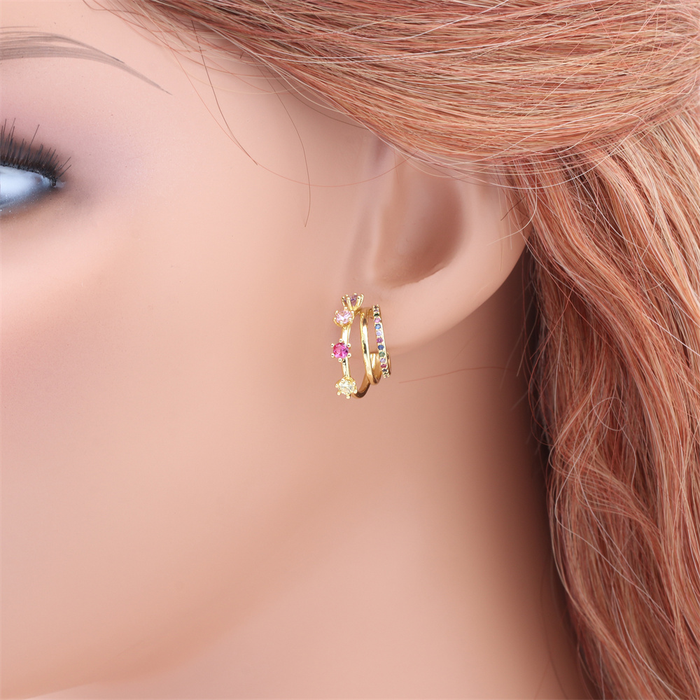 1 Pair Simple Style C Shape Gold Plated Copper Zircon Gold Plated Ear Studs display picture 12