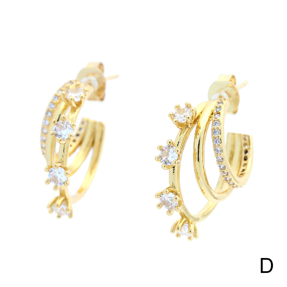 1 Pair Simple Style C Shape Gold Plated Copper Zircon Gold Plated Ear Studs display picture 16