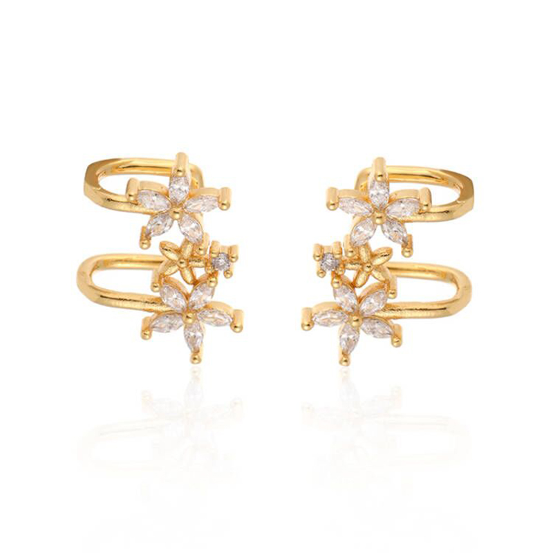 Fashion Flower Copper Gold Plated Inlay Zircon Ear Clips 1 Pair display picture 2