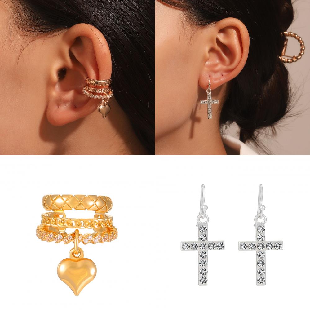 Fashion Cross Heart Shape Copper Plating Artificial Diamond Earrings 1 Pair display picture 1