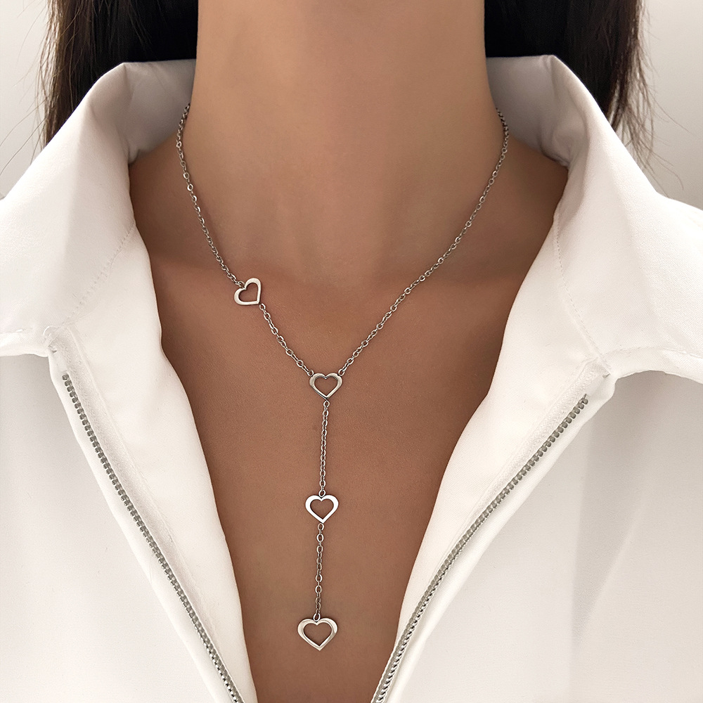 Titan Stahl Einfacher Stil Polieren Herzform Halskette display picture 4