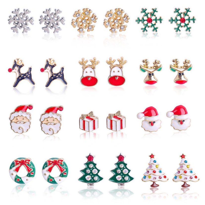 1 Pair Cute Christmas Tree Santa Claus Snowflake Inlay Alloy Rhinestones Ear Studs display picture 1