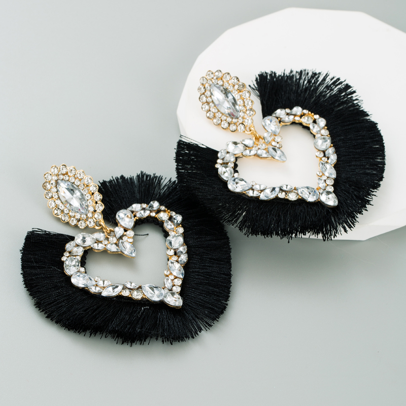 Vintage Style Tassel Heart Shape Alloy Inlay Rhinestones Women's Drop Earrings 1 Pair display picture 3