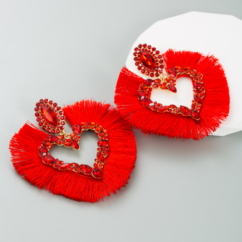 Vintage Style Tassel Heart Shape Alloy Inlay Rhinestones Women's Drop Earrings 1 Pair display picture 8