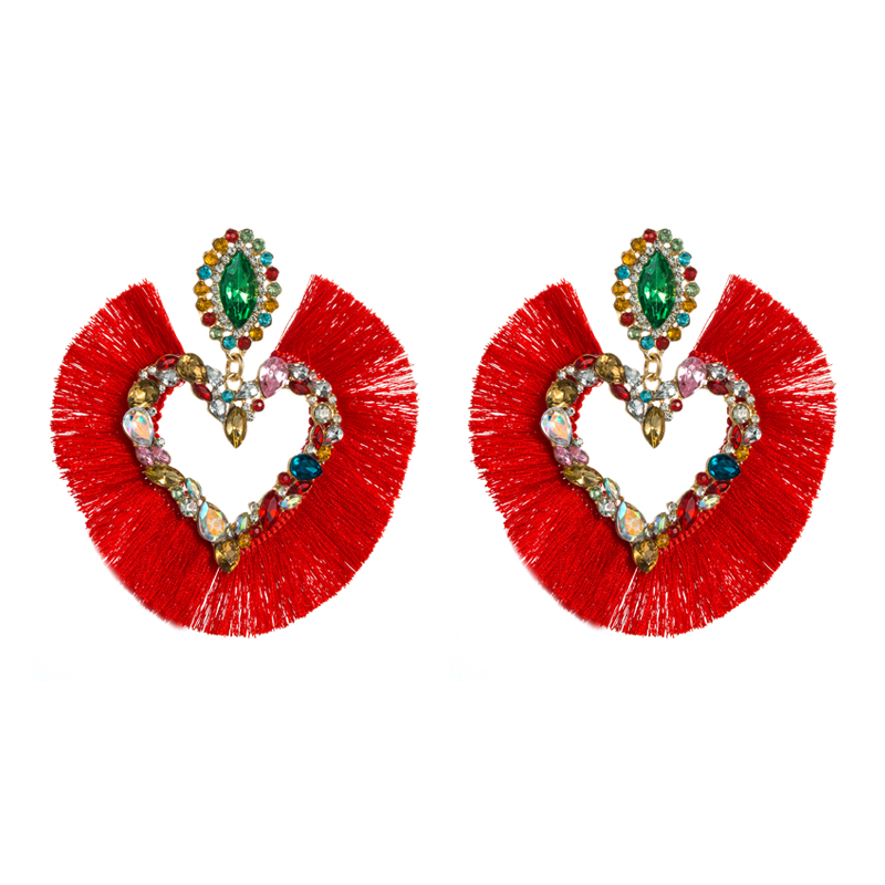 Vintage Style Tassel Heart Shape Alloy Inlay Rhinestones Women's Drop Earrings 1 Pair display picture 9