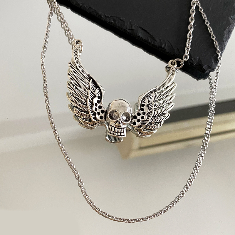 Punk Wings Skull Alloy Layered Three-dimensional Unisex Pendant Necklace 1 Piece display picture 3