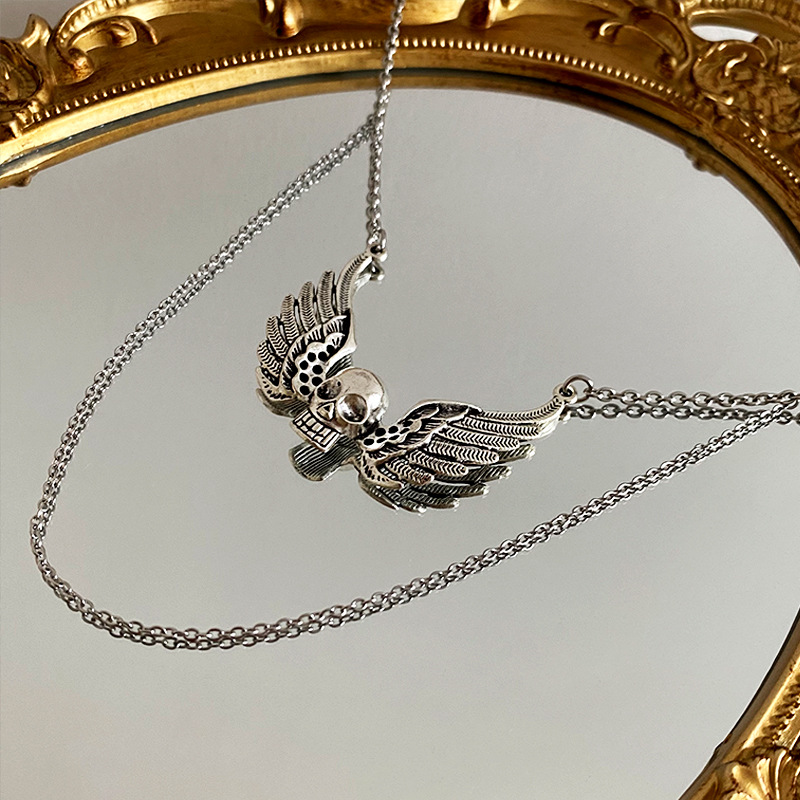 Punk Wings Skull Alloy Layered Three-dimensional Unisex Pendant Necklace 1 Piece display picture 4