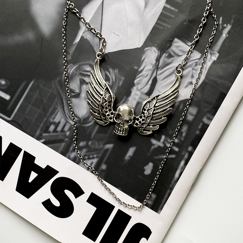 Punk Wings Skull Alloy Layered Three-dimensional Unisex Pendant Necklace 1 Piece display picture 5