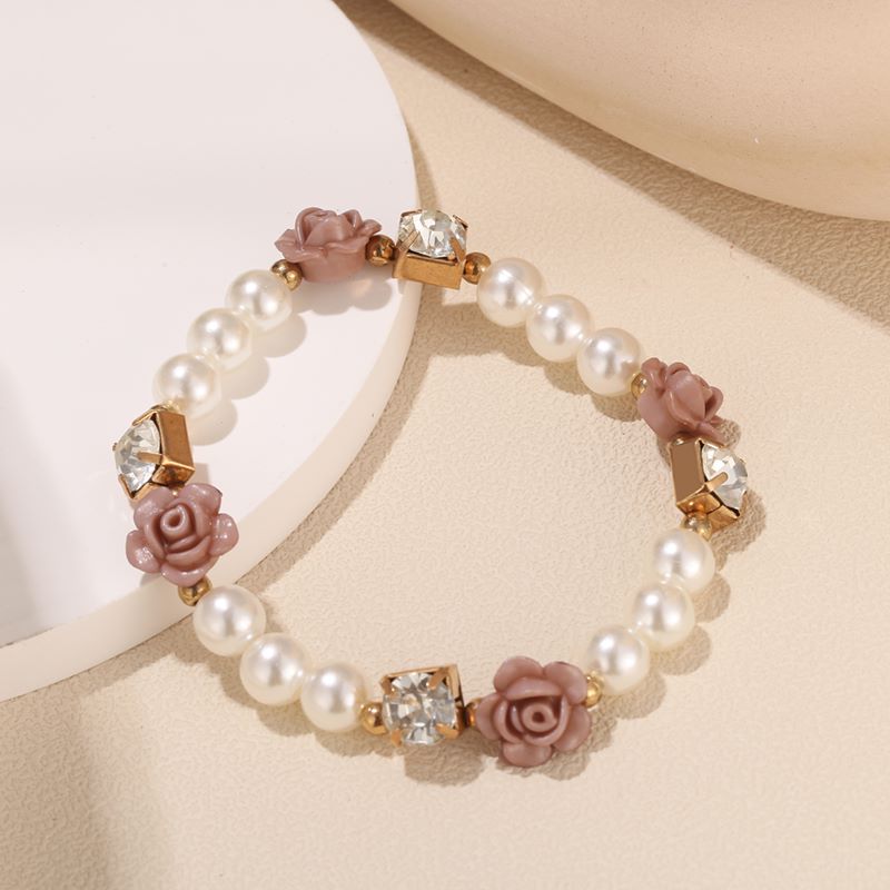 Simple Style Flower Arylic Pearl Inlay Zircon Women's Bracelets 1 Piece display picture 4