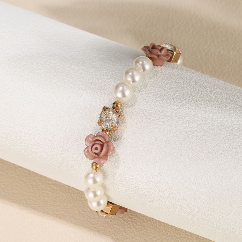 Simple Style Flower Arylic Pearl Inlay Zircon Women's Bracelets 1 Piece display picture 3