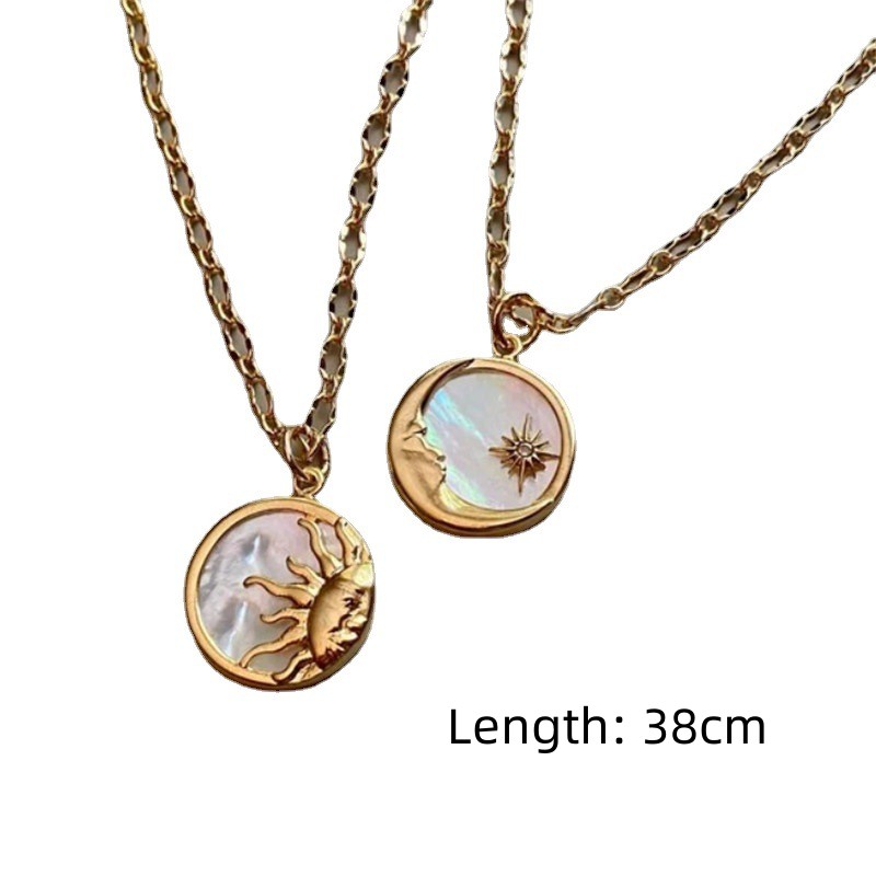 Ethnic Style Sun And Moon Totem Stainless Steel Inlay Natural Fritillary Pendant Necklace display picture 6