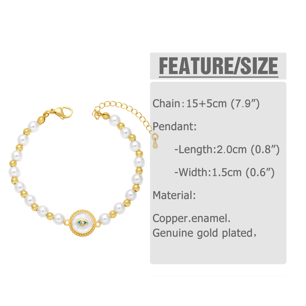 Retro Cross Devil's Eye Imitation Pearl Copper Enamel Gold Plated Zircon Bracelets 1 Piece display picture 1