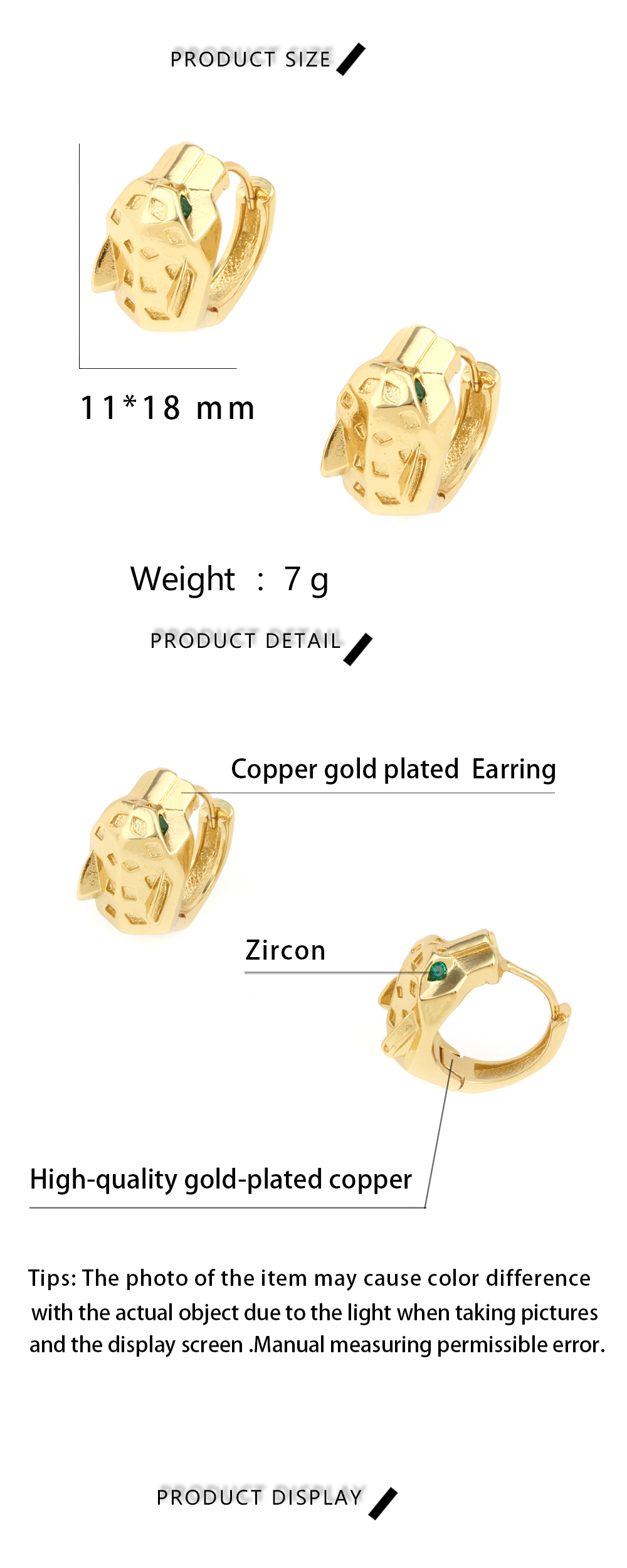 Fashion Animal Leopard Copper Gold Plated Zircon Hoop Earrings 1 Pair display picture 1