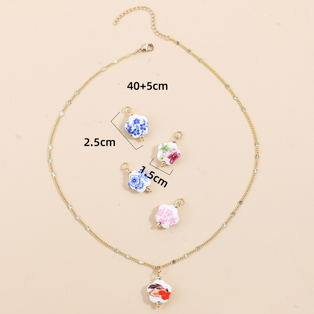Chinoiserie Flower Alloy Plating Women's Pendant Necklace 1 Set display picture 4
