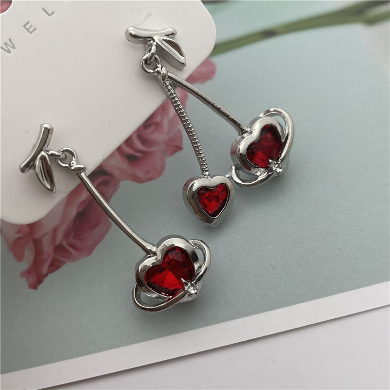Sweet Cherry Alloy Plating Artificial Diamond Women's Drop Earrings 1 Pair display picture 1