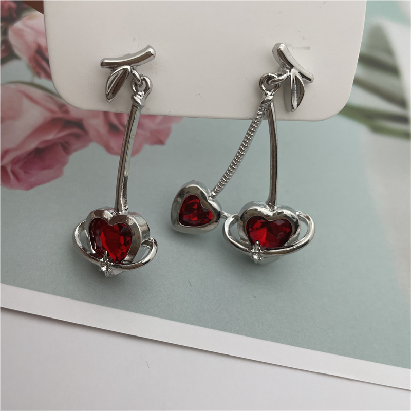 Sweet Cherry Alloy Plating Artificial Diamond Women's Drop Earrings 1 Pair display picture 2