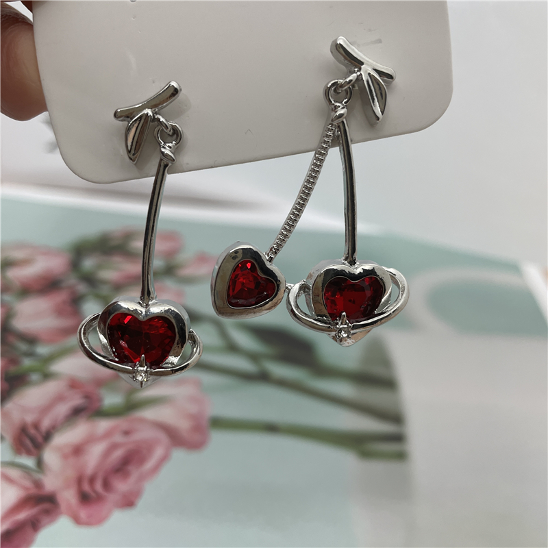 Sweet Cherry Alloy Plating Artificial Diamond Women's Drop Earrings 1 Pair display picture 4