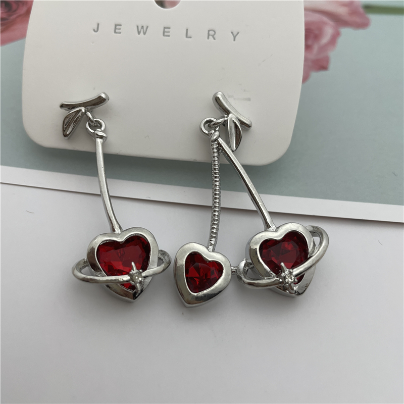 Sweet Cherry Alloy Plating Artificial Diamond Women's Drop Earrings 1 Pair display picture 3