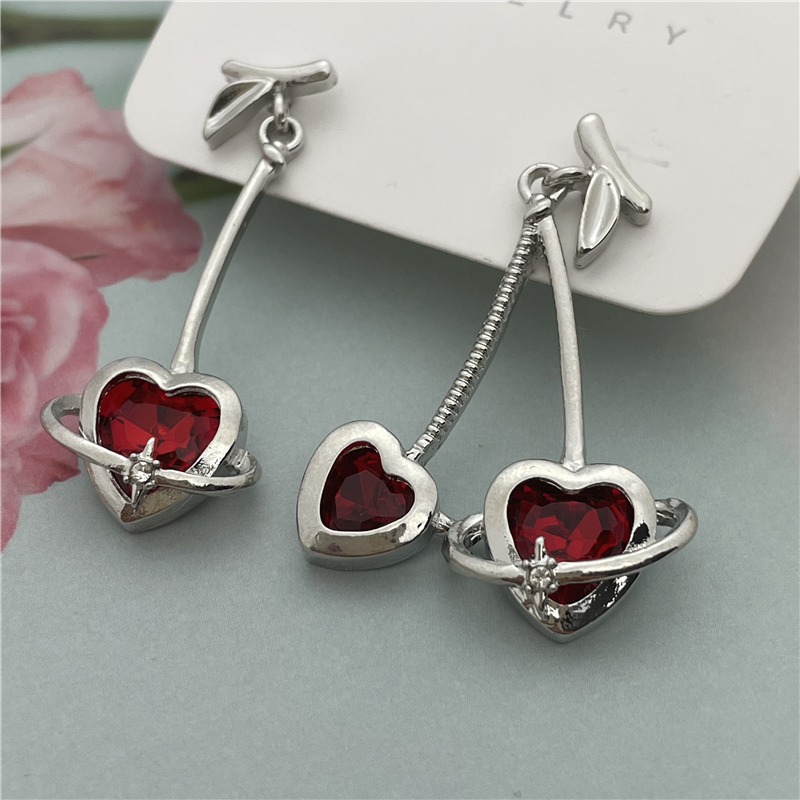 Sweet Cherry Alloy Plating Artificial Diamond Women's Drop Earrings 1 Pair display picture 5