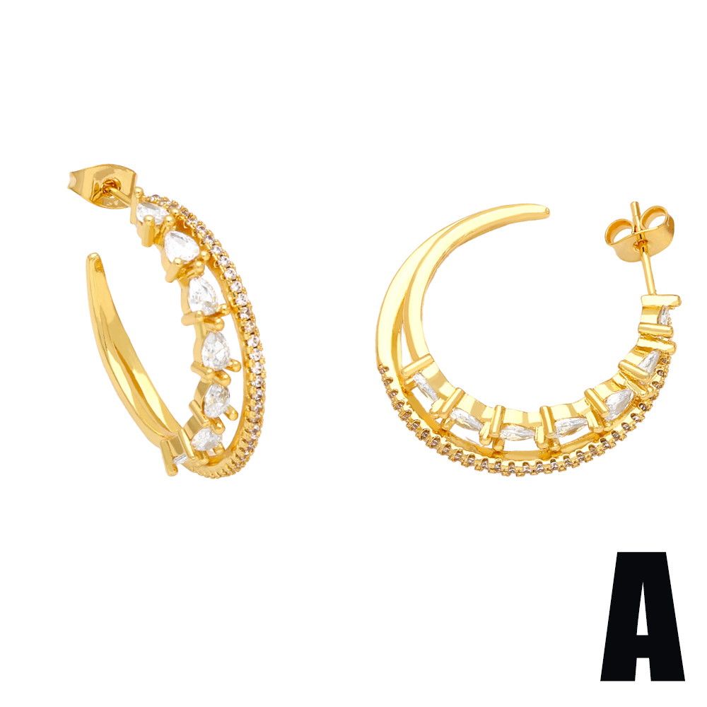 Fashion Geometric Copper Gold Plated Zircon Hoop Earrings 1 Pair display picture 3