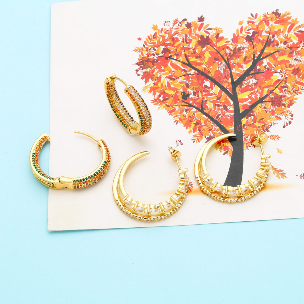 Fashion Geometric Copper Gold Plated Zircon Hoop Earrings 1 Pair display picture 5