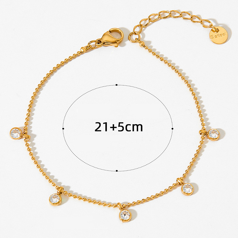 Simple Style Round Stainless Steel Plating Inlay Zircon Women's Anklet 1 Piece display picture 5
