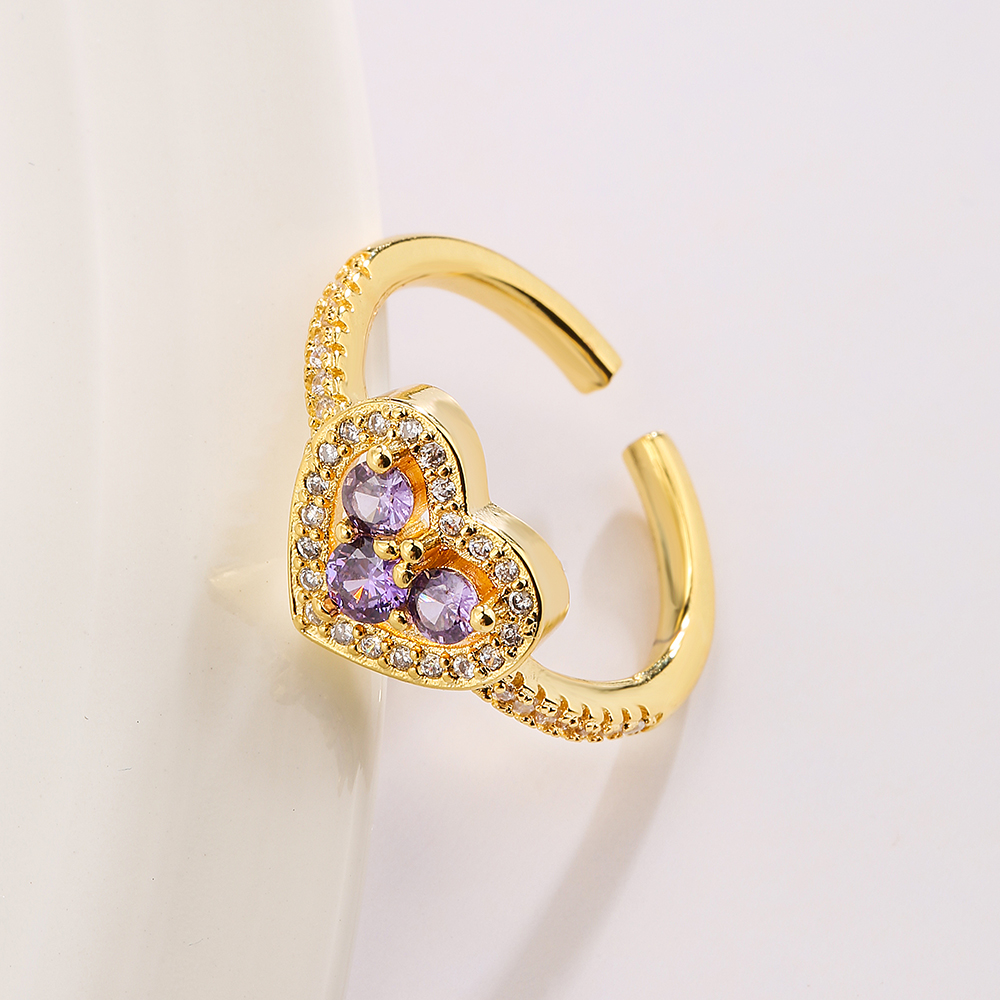 Fashion Heart Shape Copper Gold Plated Zircon Open Ring 1 Piece display picture 2