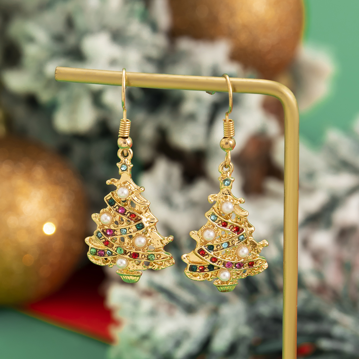 Fashion Christmas Tree Snowflake Elk Alloy Beaded Enamel Inlay Rhinestones Pearl Women's Drop Earrings 1 Pair display picture 43