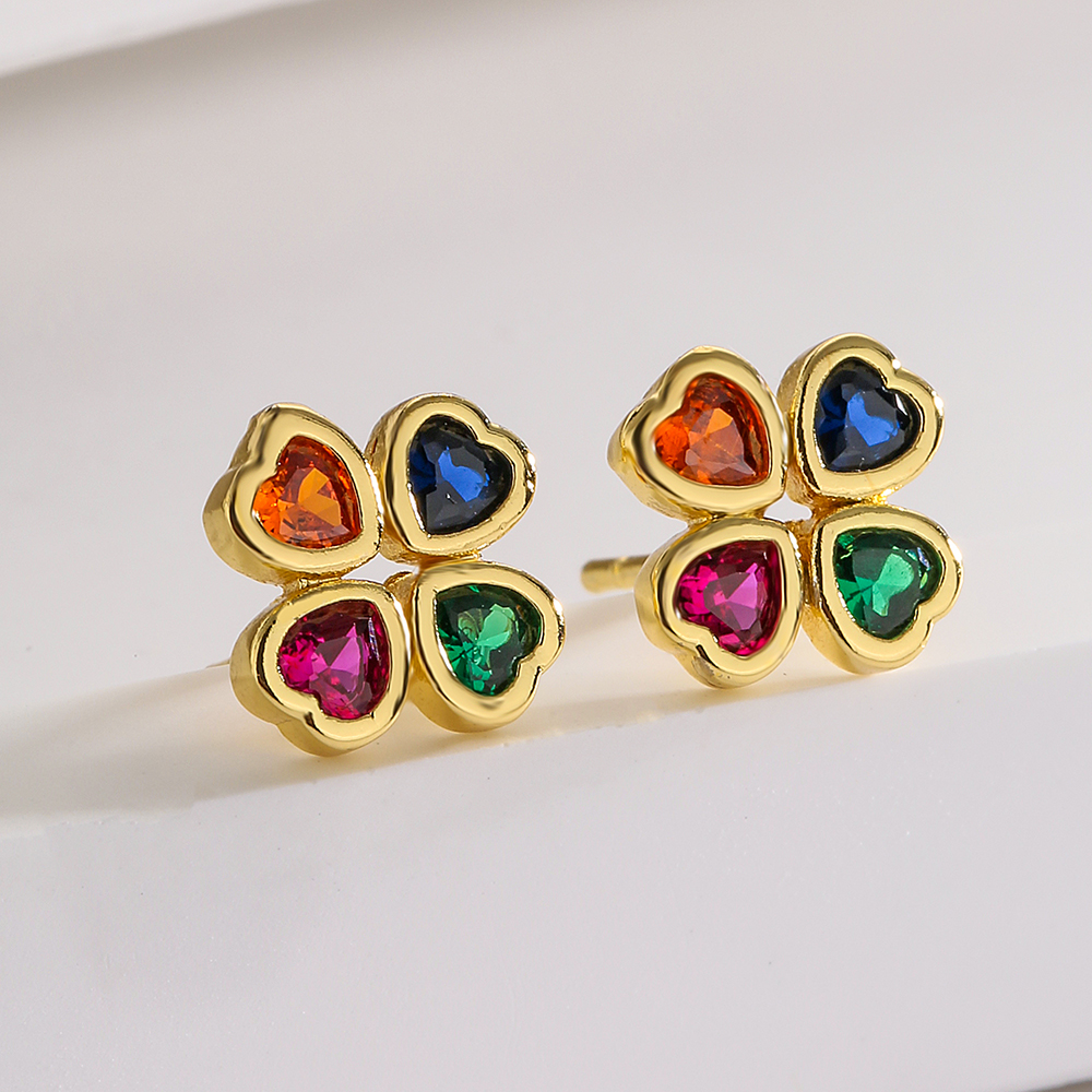 Fashion Four Leaf Clover Dragonfly Copper Gold Plated Zircon Ear Studs 1 Pair display picture 3