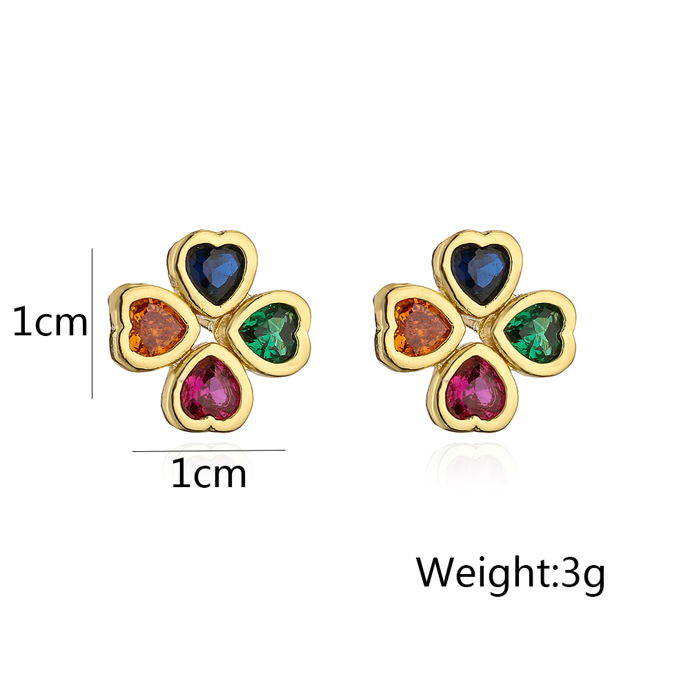 Fashion Four Leaf Clover Dragonfly Copper Gold Plated Zircon Ear Studs 1 Pair display picture 6