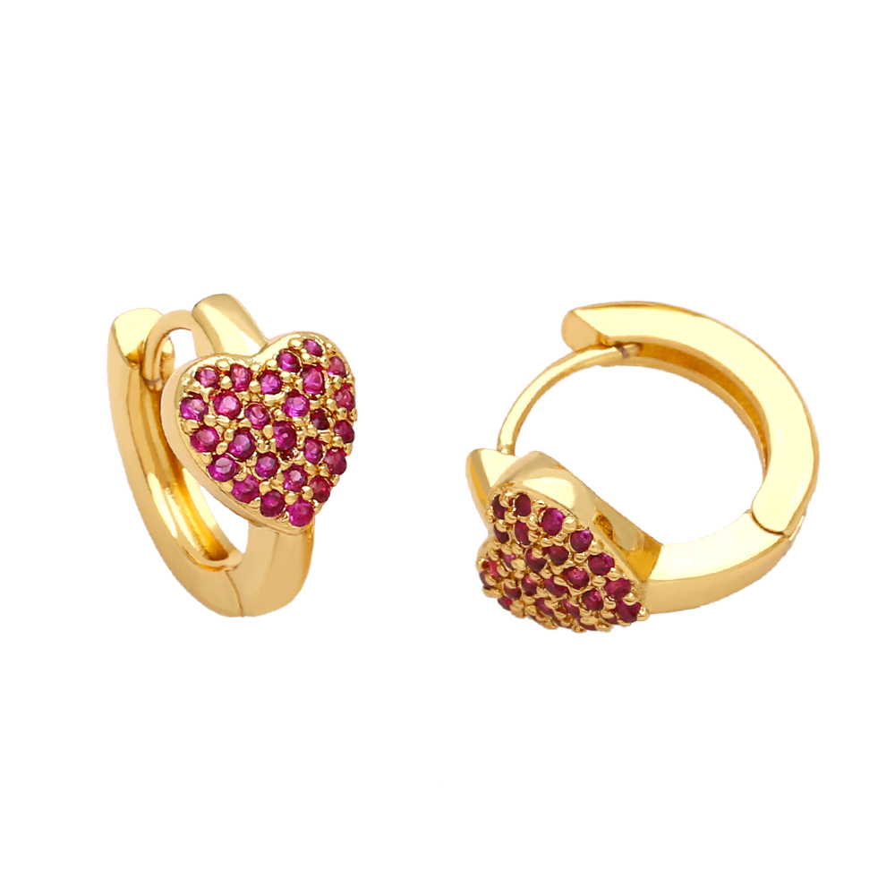 Mode Herzform Kupfer Vergoldet Zirkon Reif Ohrringe 1 Paar display picture 8