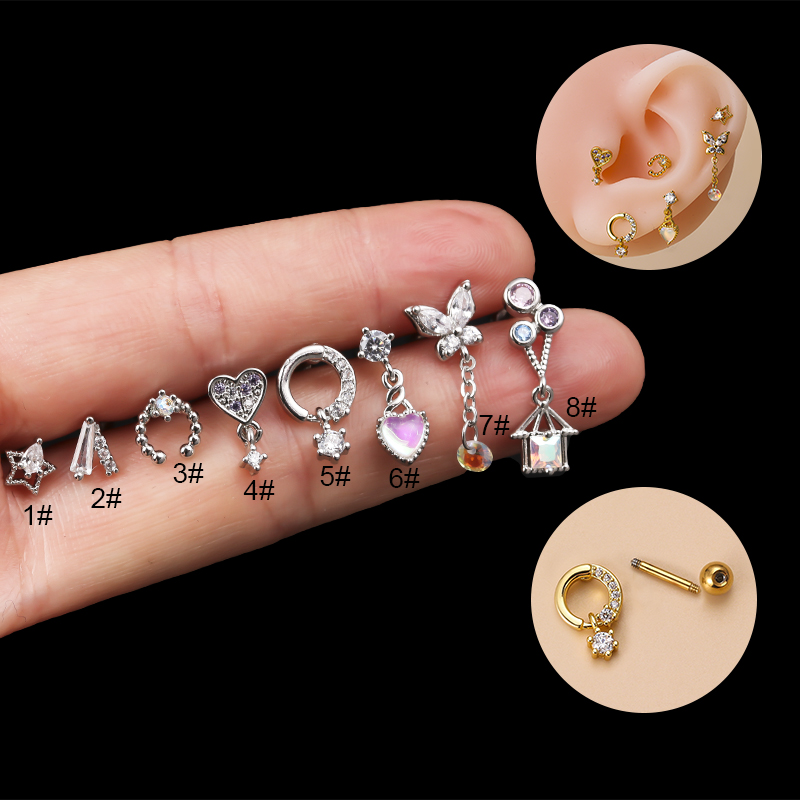 Fashion Geometric Stainless Steel Gold Plated Zircon Ear Studs 1 Piece display picture 2