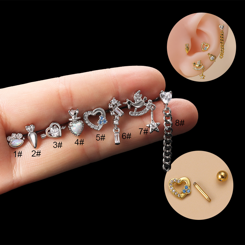 Fashion Pentagram Heart Shape Stainless Steel Gold Plated Zircon Ear Studs 1 Piece display picture 2