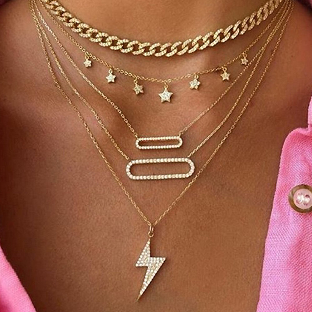 Fashion Star Heart Shape Lightning Alloy Plating Inlay Rhinestones Women's Layered Necklaces 1 Piece display picture 3