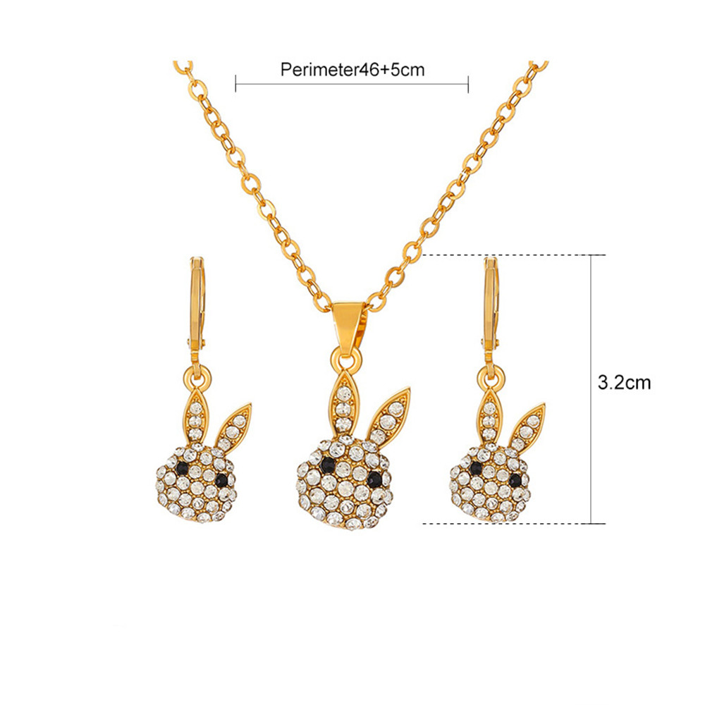 Cute Rabbit Copper Plating Artificial Rhinestones Zircon Women's Earrings Necklace 1 Set display picture 3