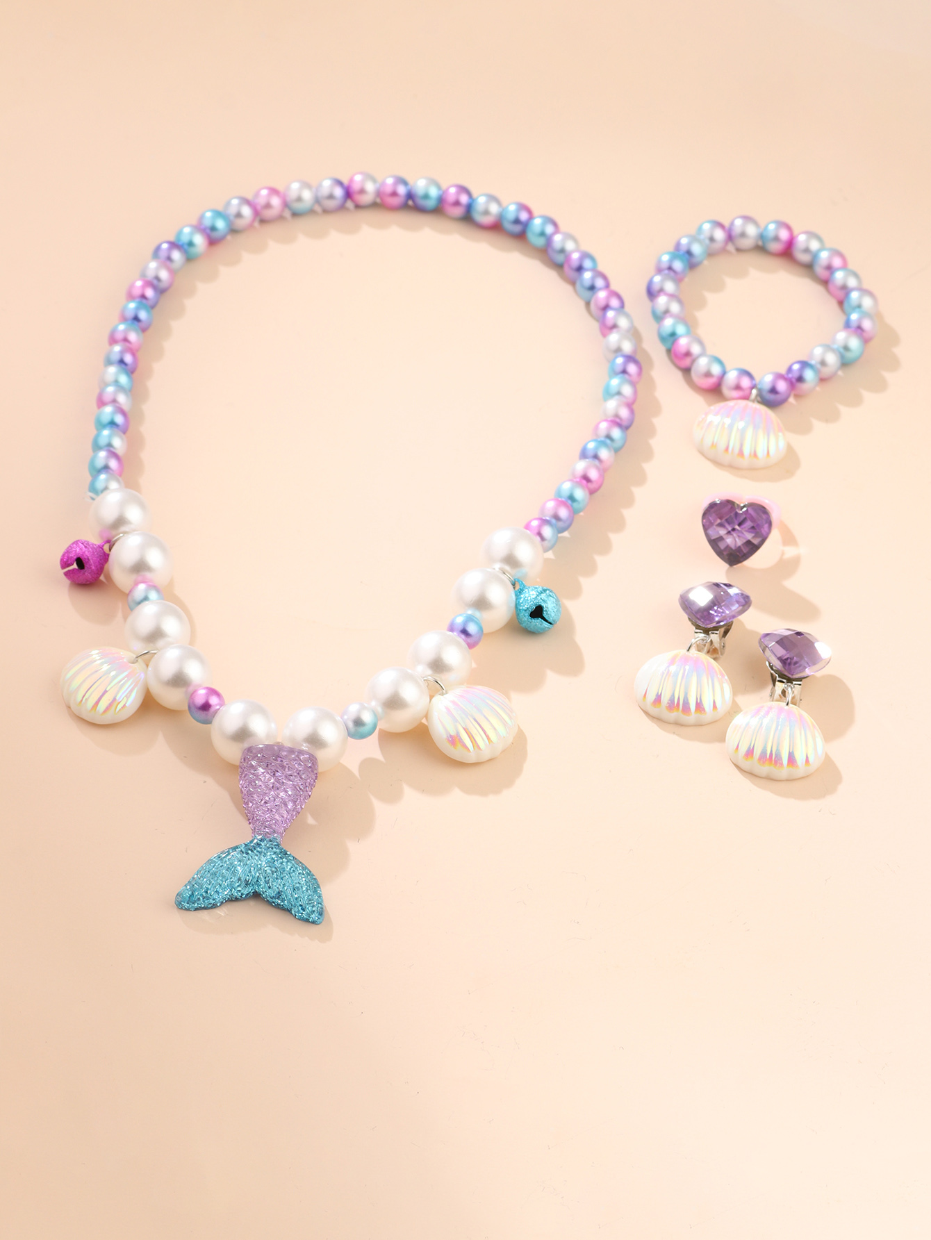 Cute Shell Fish Tail Resin Beaded Kid's Necklace 1 Set display picture 1