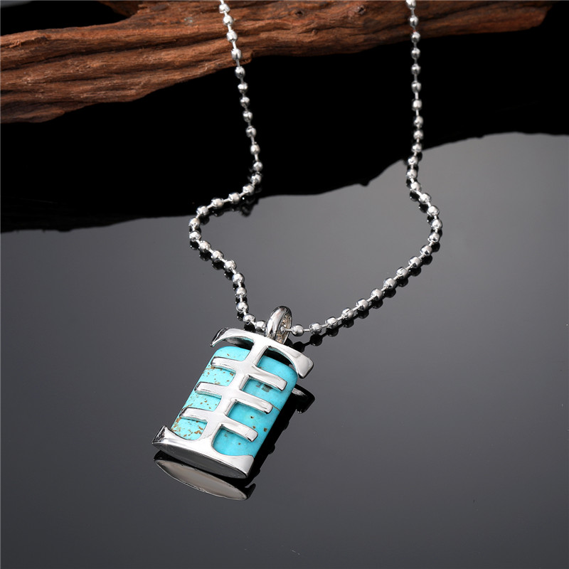 Fashion Round Rectangle Fish Bone Stainless Steel Gem Hollow Out Turquoise Pendant Necklace 1 Piece display picture 5