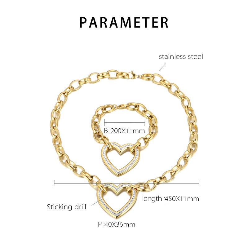 Fashion Heart Shape Titanium Steel Plating Hollow Out Inlay Zircon Bracelets Necklace display picture 5
