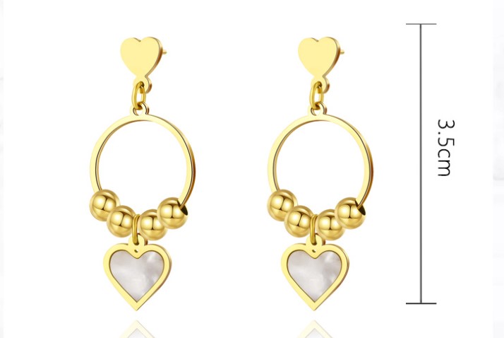 Retro Heart Shape Titanium Steel Plating Inlay Shell Drop Earrings 1 Pair display picture 4