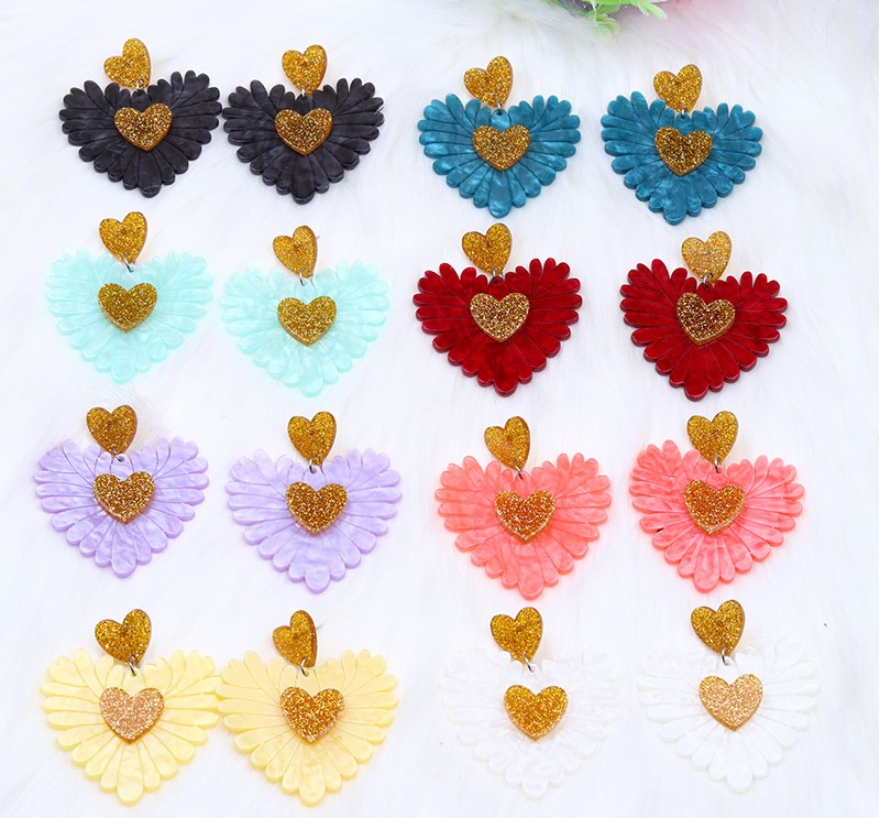 Cute Heart Shape Arylic Patchwork Women's Drop Earrings 1 Pair display picture 1