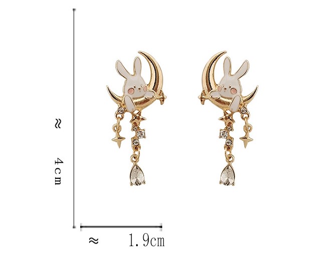 Fashion Rabbit Moon Alloy Plating Inlay Gem Glass Women's Drop Earrings 1 Pair display picture 6