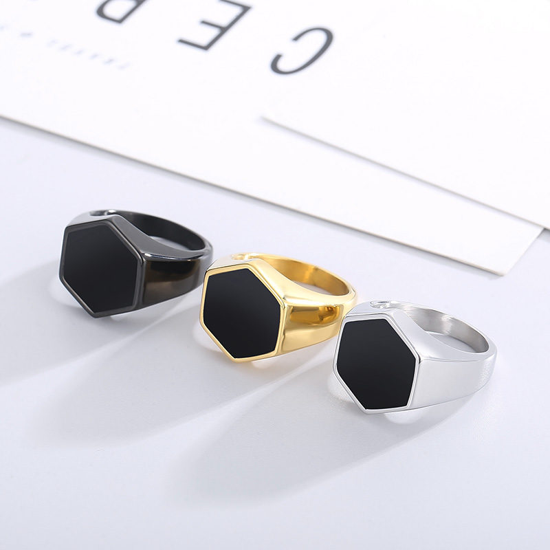 Simple Style Hexagon Solid Color Stainless Steel Polishing Unisex Rings display picture 5