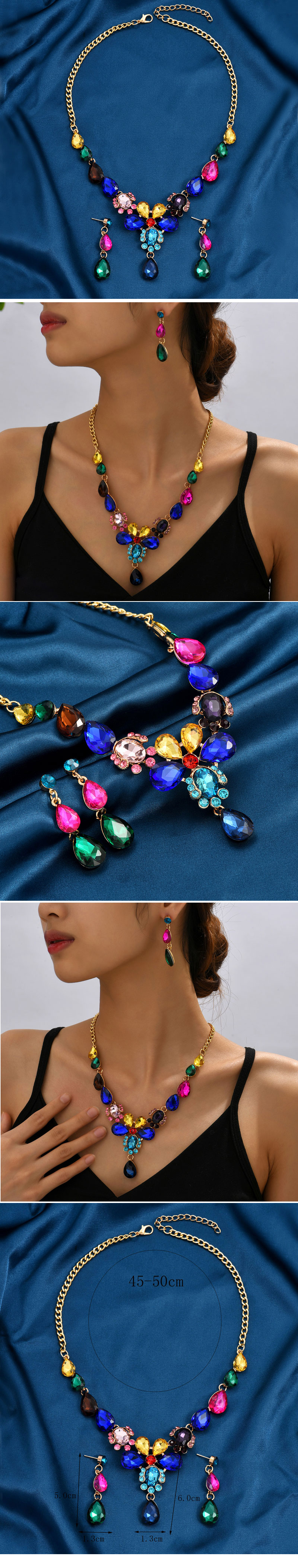 Fashion Water Droplets Alloy Inlay Rhinestones Glass Earrings Necklace 1 Set display picture 1