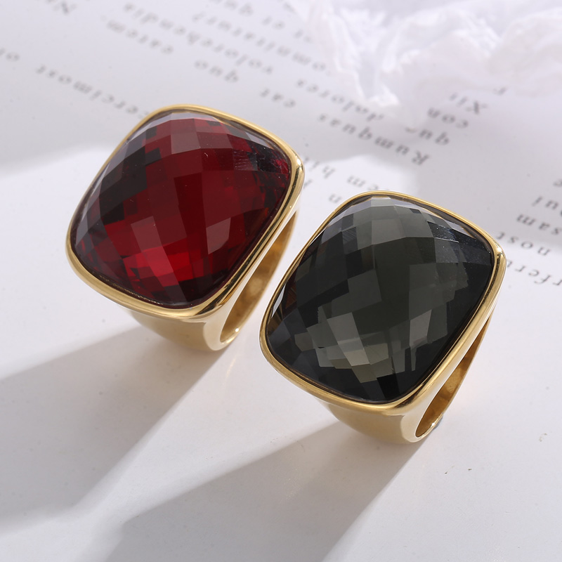 Fashion Square Stainless Steel Polishing Inlay Crystal Glass Rings 1 Piece display picture 3